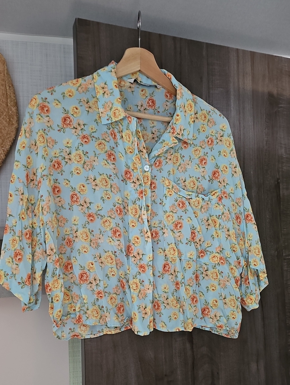 Light Blue Floral Button-Front Women's Zara Top